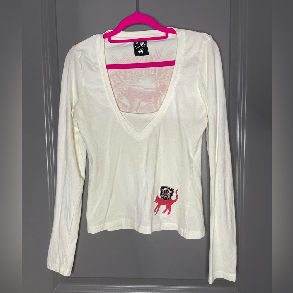 Real vintage nine lives cat long sleeve tee shirt top size small